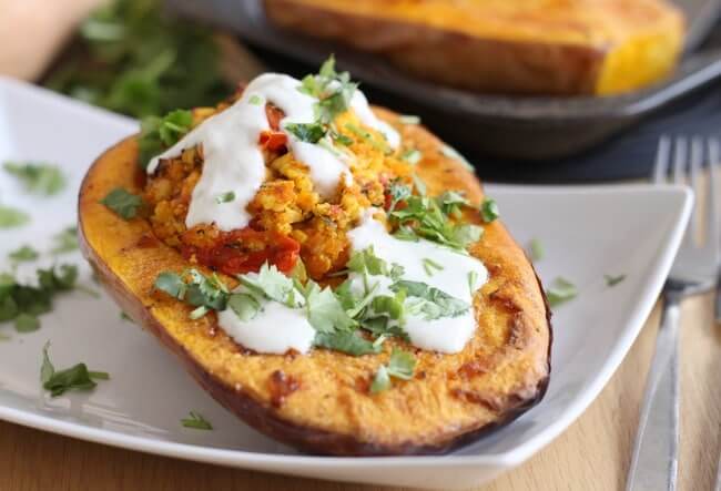 From Turkey to Tikka: How to Add a South Asian Twist to Your Thanksgiving Spread – Paneer Stuffed Butternut Squash.